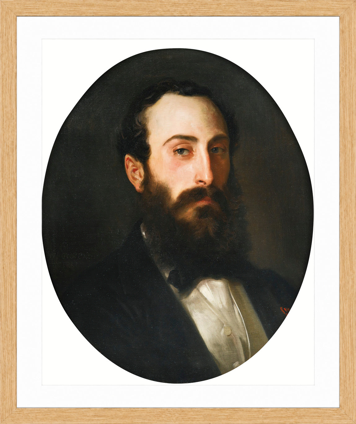 William-Adolphe Bouguereau Print, Portrait de Fernand Bartholoni in a light oak frame