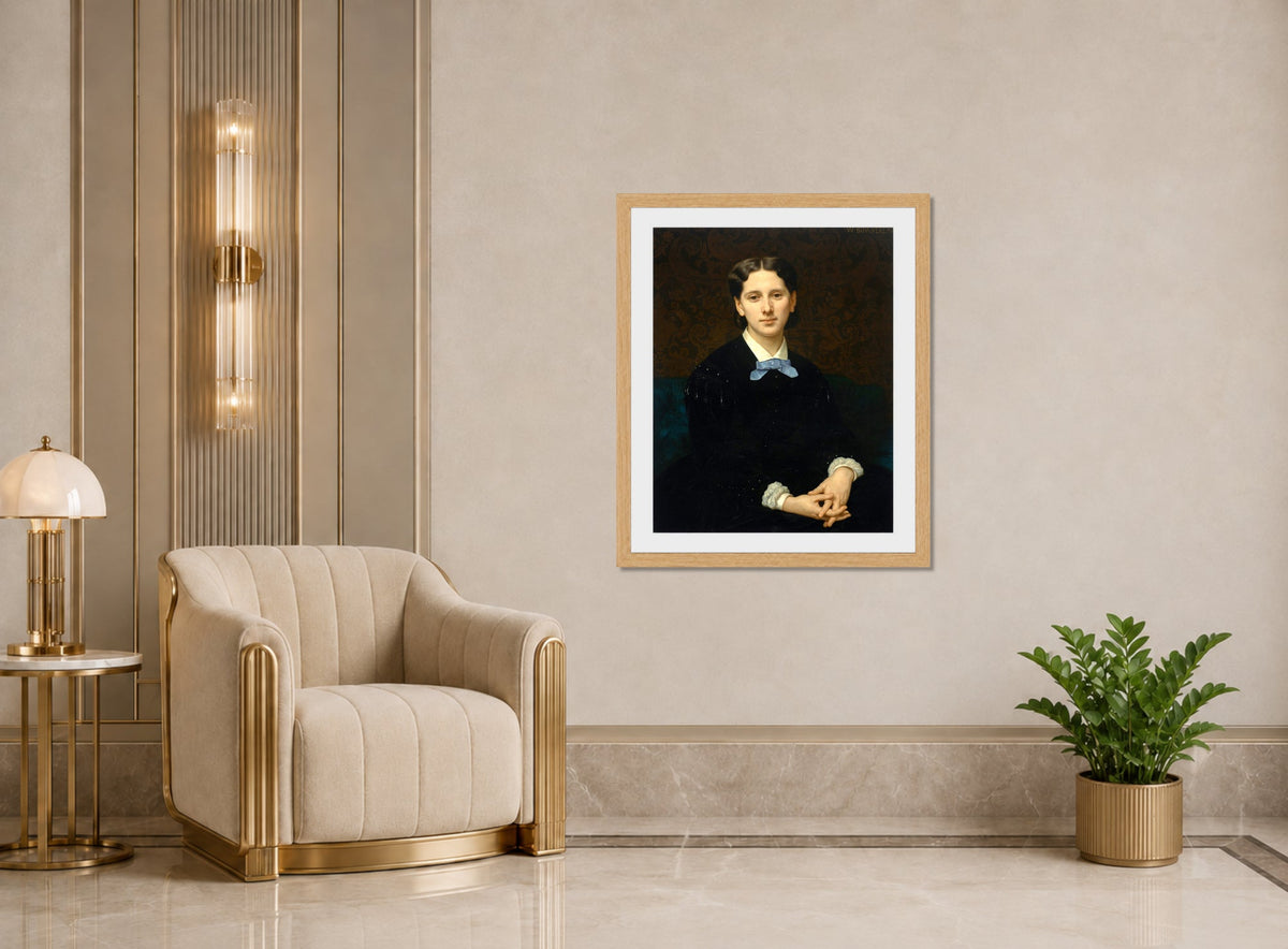 William-Adolphe Bouguereau Print, Portrait de Madame Hoskier (1865) displayed in an Art Deco interior