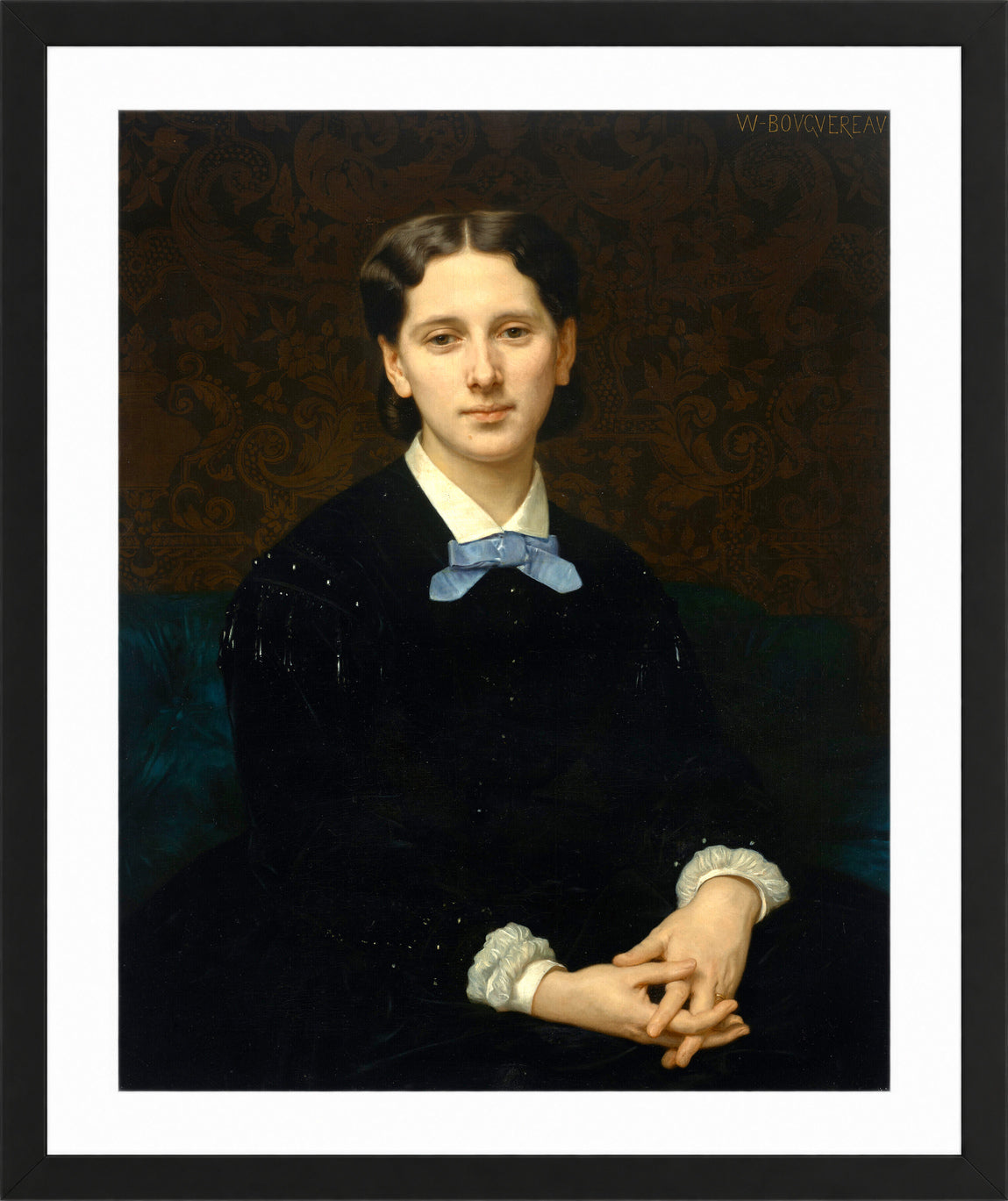 William-Adolphe Bouguereau Print, Portrait de Madame Hoskier (1865) in a black frame