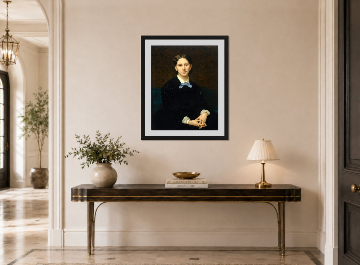 William-Adolphe Bouguereau Print, Portrait de Madame Hoskier (1865) displayed above a console table