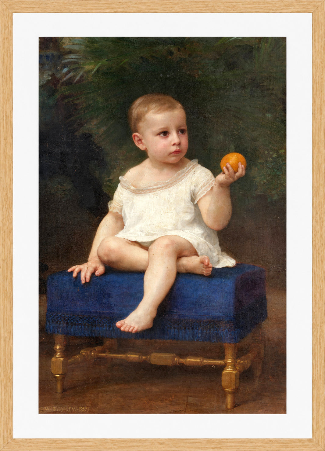 William-Adolphe Bouguereau Print, Portrait of a Child of Madame Porter (1889) in a light oak frame