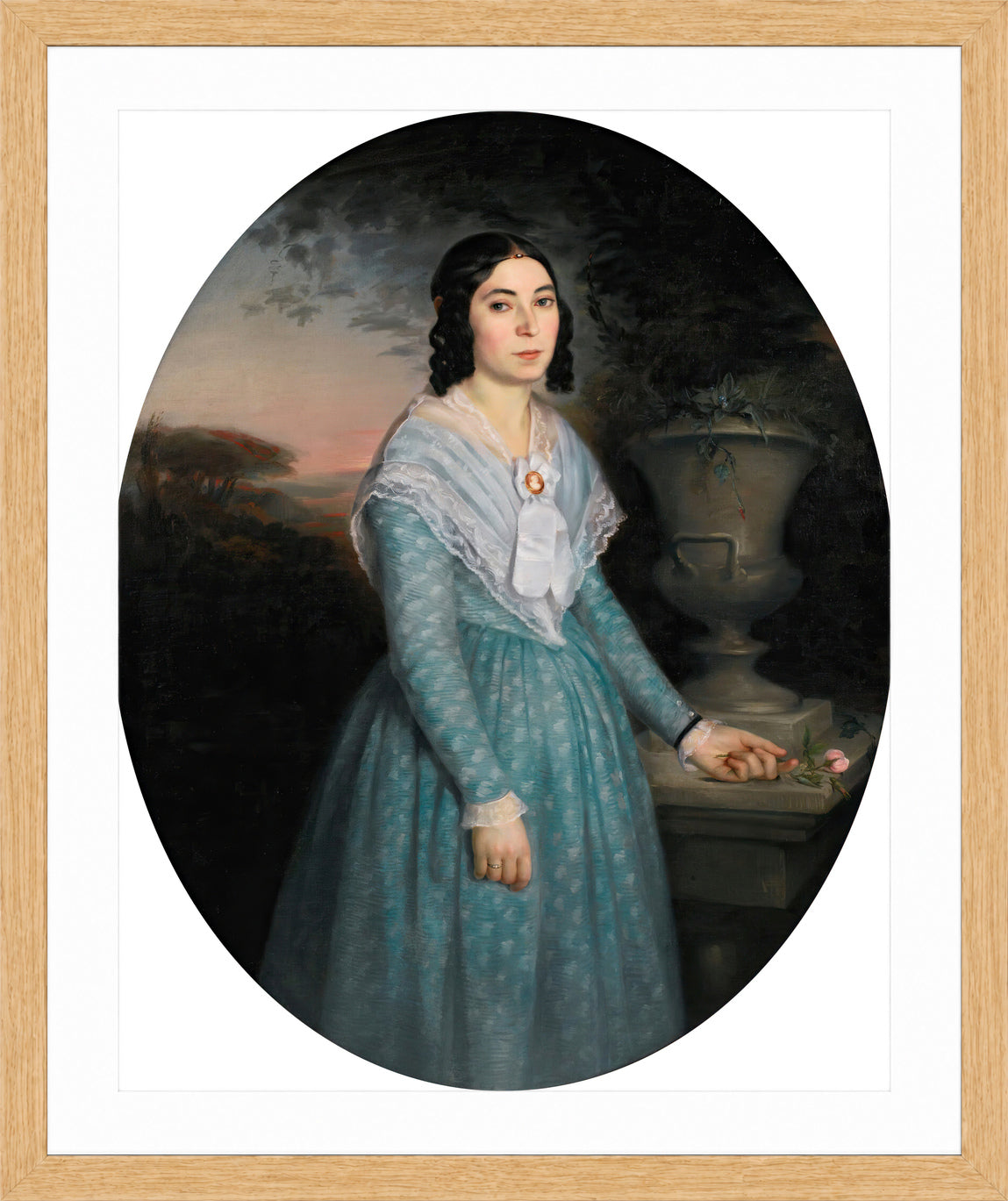 William-Adolphe Bouguereau Print, Portrait Of Marie-Célina Brieu (1846) in a light oak frame