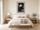 William-Adolphe Bouguereau Print, Premières caresse (1901) displayed above a bed