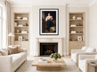 William-Adolphe Bouguereau Print, Premières caresse (1901) displayed in a Scandinavian living room