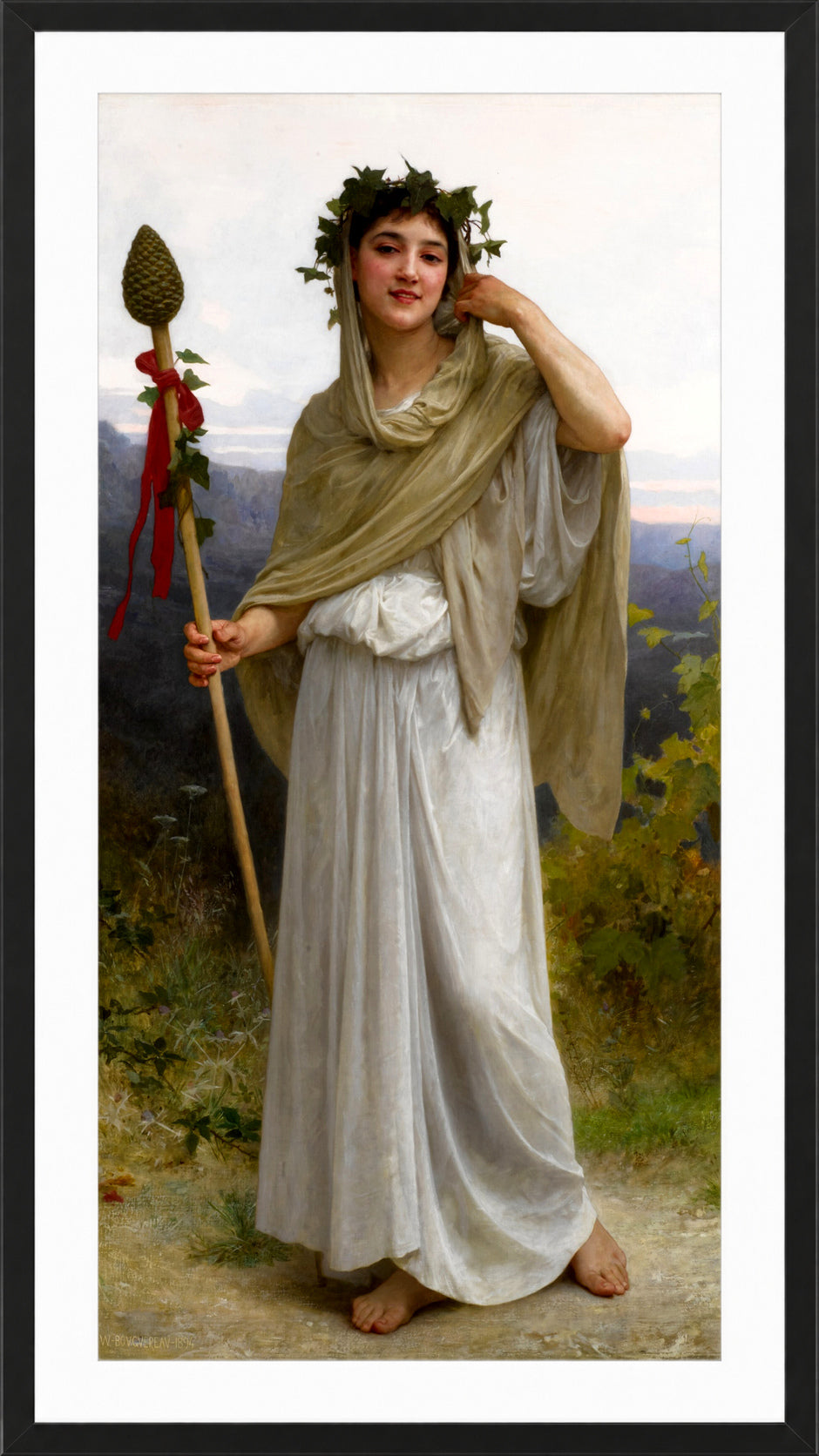William-Adolphe Bouguereau Print, Prêtresse de Bacchus (1894) in a black frame