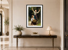 William-Adolphe Bouguereau Print, Récolte de noisettes (1883) displayed above a console table