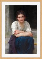 William-Adolphe Bouguereau Print, Rêverie sur le seuil (1893) in a light oak frame