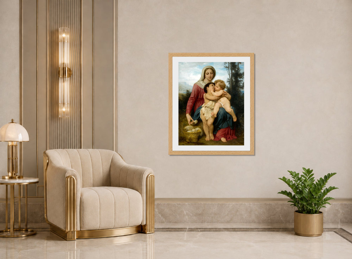 William-Adolphe Bouguereau Print, Sainte Famille (The Holy Family) (1863) displayed in an Art Deco interior