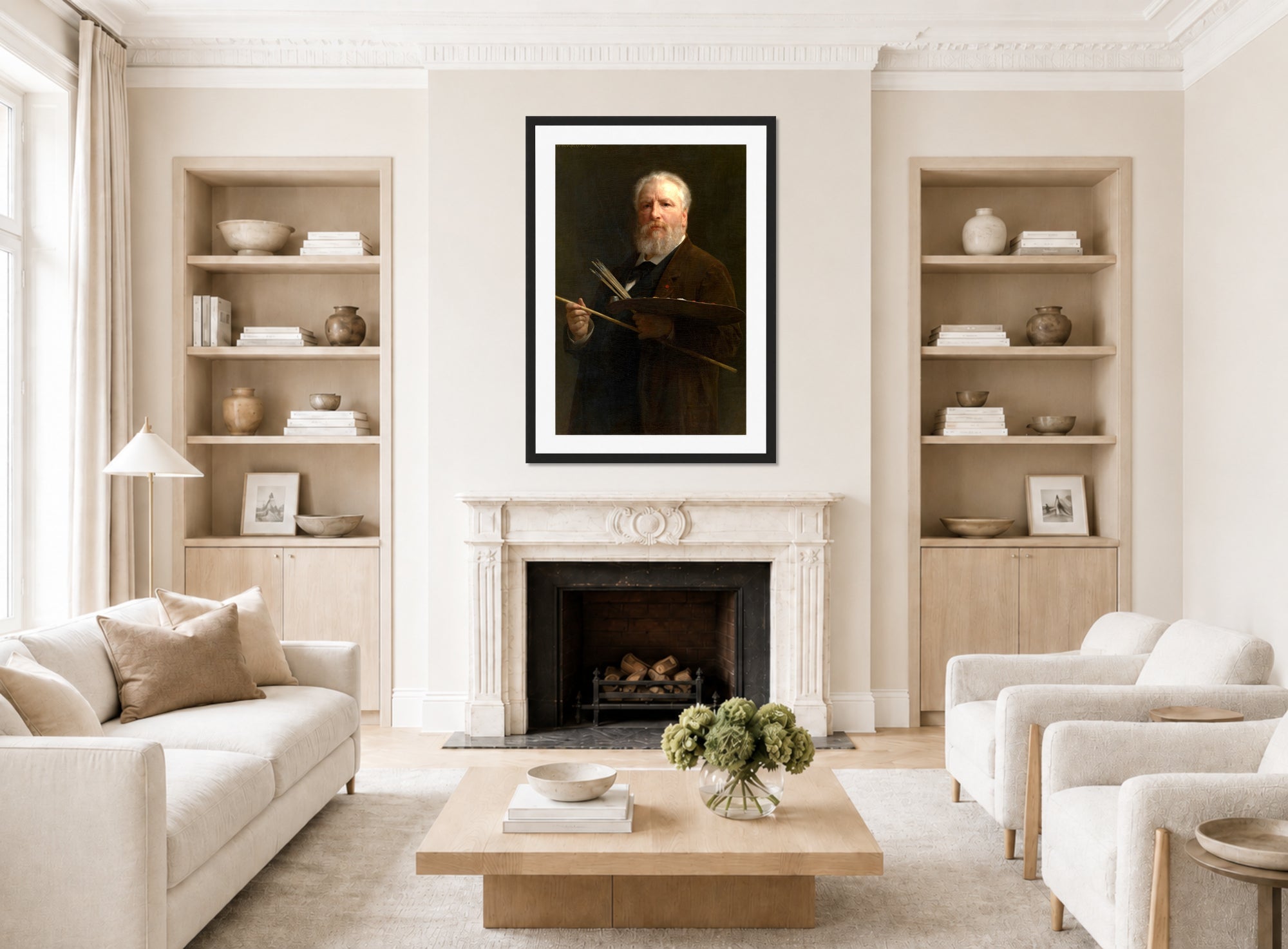 William-Adolphe Bouguereau Print, Self Portrait (1895) displayed in a Scandinavian living room