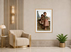 William-Adolphe Bouguereau Print, Sisters on the Shore (1896) displayed in an Art Deco interior
