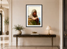 William-Adolphe Bouguereau Print, Souvenir (1894) displayed above a console table