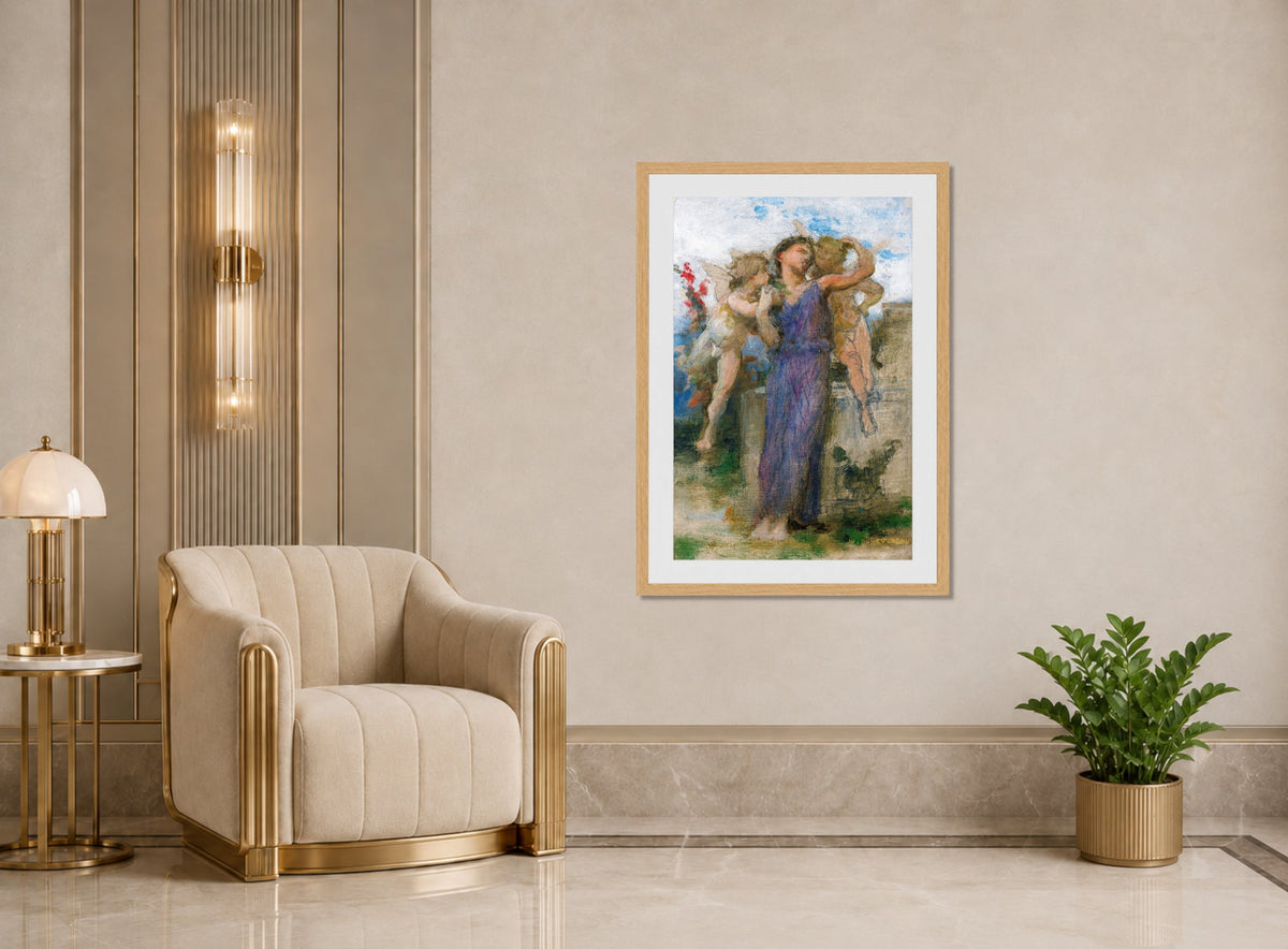 William-Adolphe Bouguereau Print, Tendres propos displayed in an Art Deco interior