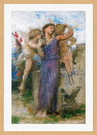 William-Adolphe Bouguereau Print, Tendres propos in a light oak frame