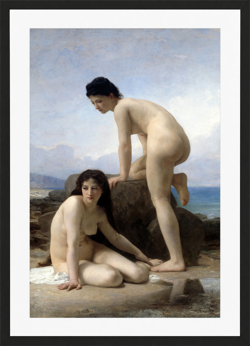 William-Adolphe Bouguereau Print, The Bathers (1884) in a black frame