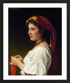 William-Adolphe Bouguereau Print, The Little Knitter (1881) in a black frame
