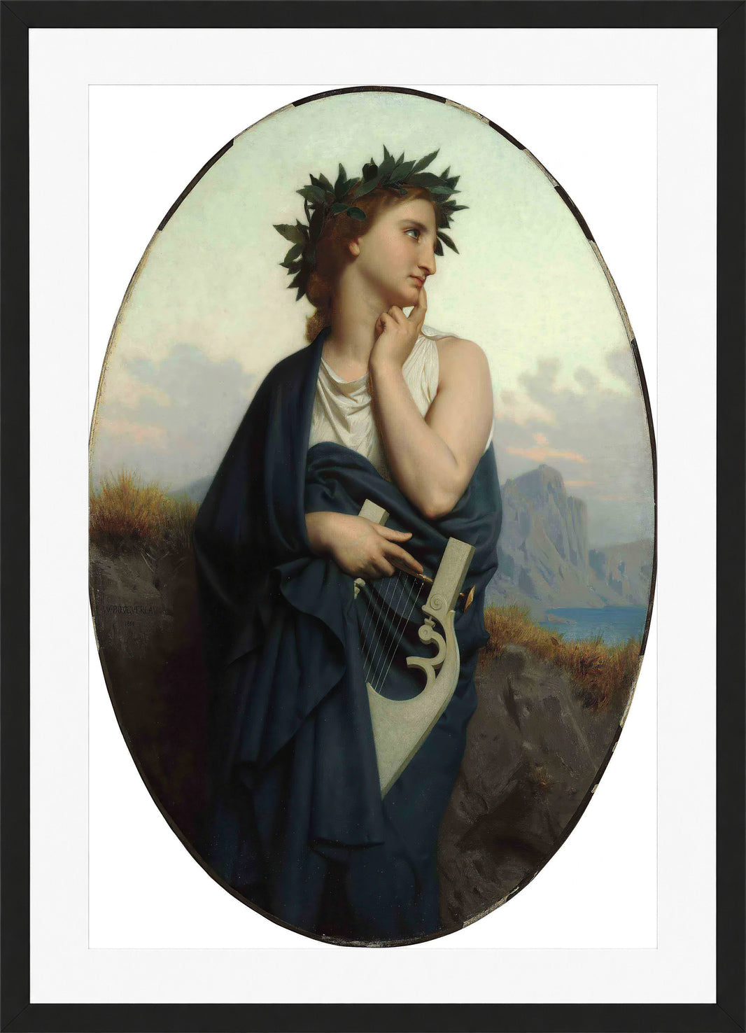 William-Adolphe Bouguereau Print, The Muse (Philomèle) (1861) in a black frame
