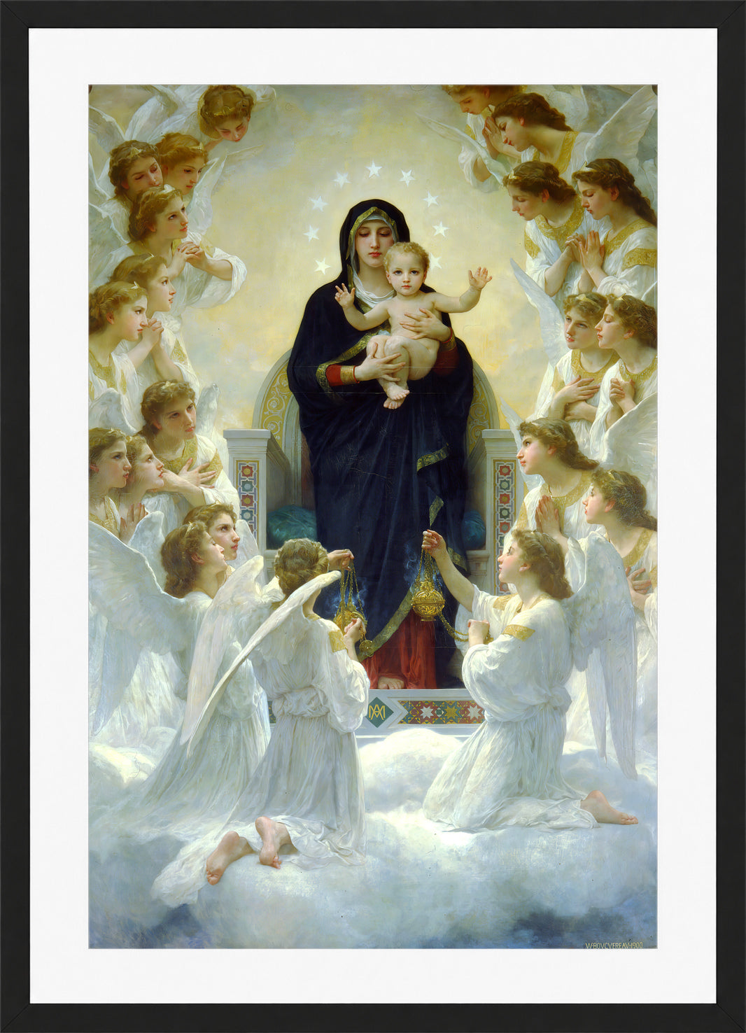 William-Adolphe Bouguereau Print, The Virgin With Angels (1900) in a black frame
