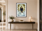 William-Adolphe Bouguereau Print, The Virgin With Angels (1900) displayed above a console table