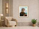 William-Adolphe Bouguereau Print, Tricoteuse Bretonne (1871) displayed in an Art Deco interior