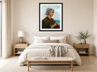 William-Adolphe Bouguereau Print, Tricoteuse Bretonne (1871) displayed above a bed