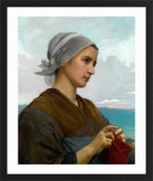 William-Adolphe Bouguereau Print, Tricoteuse Bretonne (1871) in a black frame