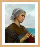 William-Adolphe Bouguereau Print, Tricoteuse Bretonne (1871) in a light oak frame