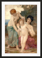 William-Adolphe Bouguereau Print, Two women & putto in a black frame