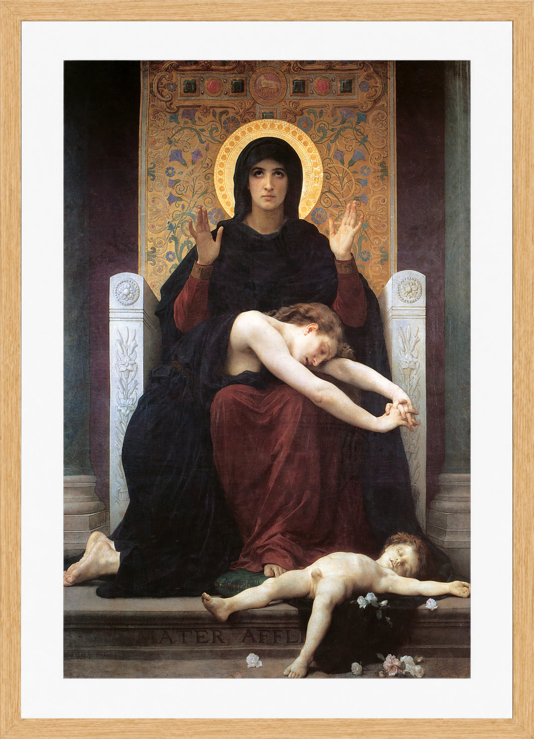 William-Adolphe Bouguereau Print, Virgin Comforter (1875) in a light oak frame