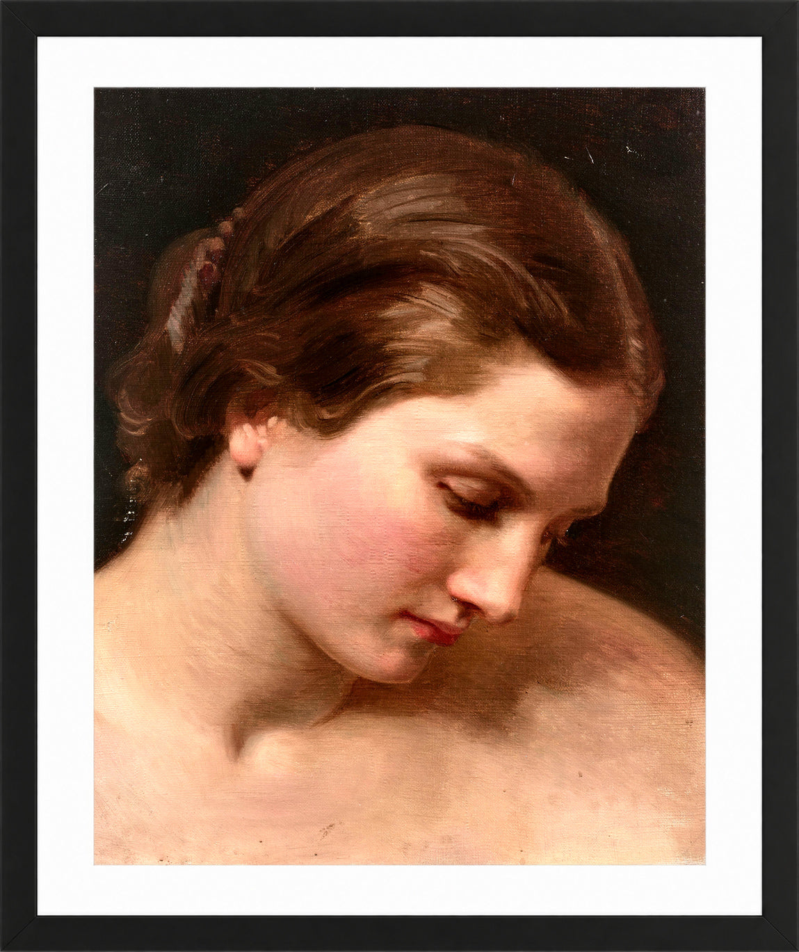 William-Adolphe Bouguereau Print, Visage de femme de profil in a black frame