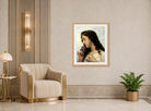 William-Adolphe Bouguereau Print, Woman with Iris (1895) displayed in an Art Deco interior