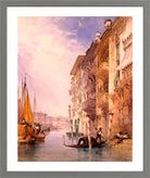 William Callow Print, A Gondola on the Grand Canal, Venice (1866) in a light grey frame