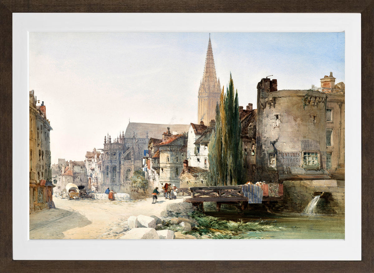 William Callow Print, A view of St Pier, Caen, France (1865) in a brown frame