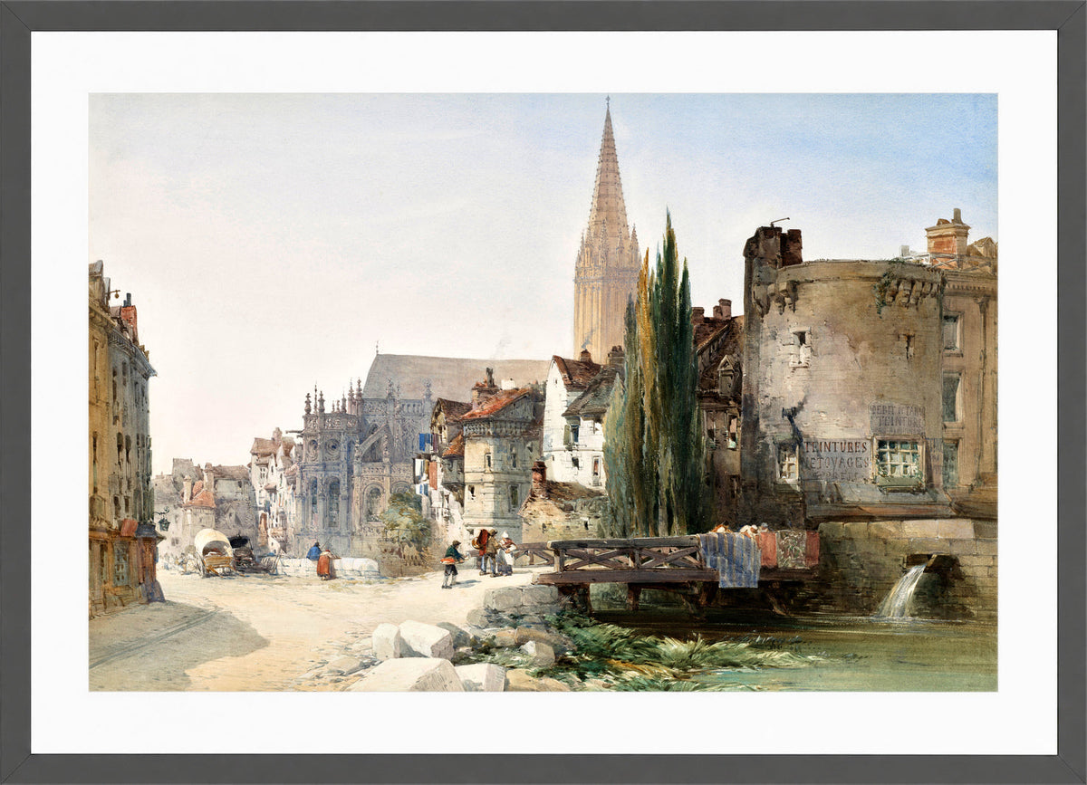 William Callow Print, A view of St Pier, Caen, France (1865) in a dark grey frame