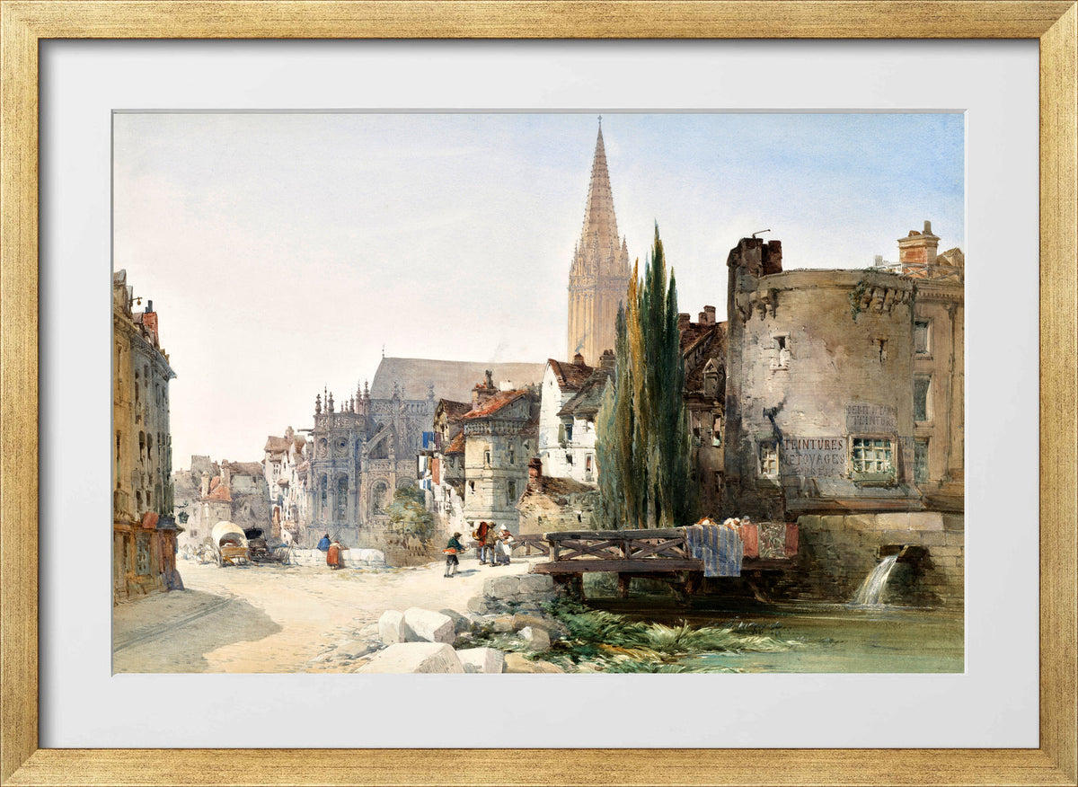 William Callow Print, A view of St Pier, Caen, France (1865) in a gold frame