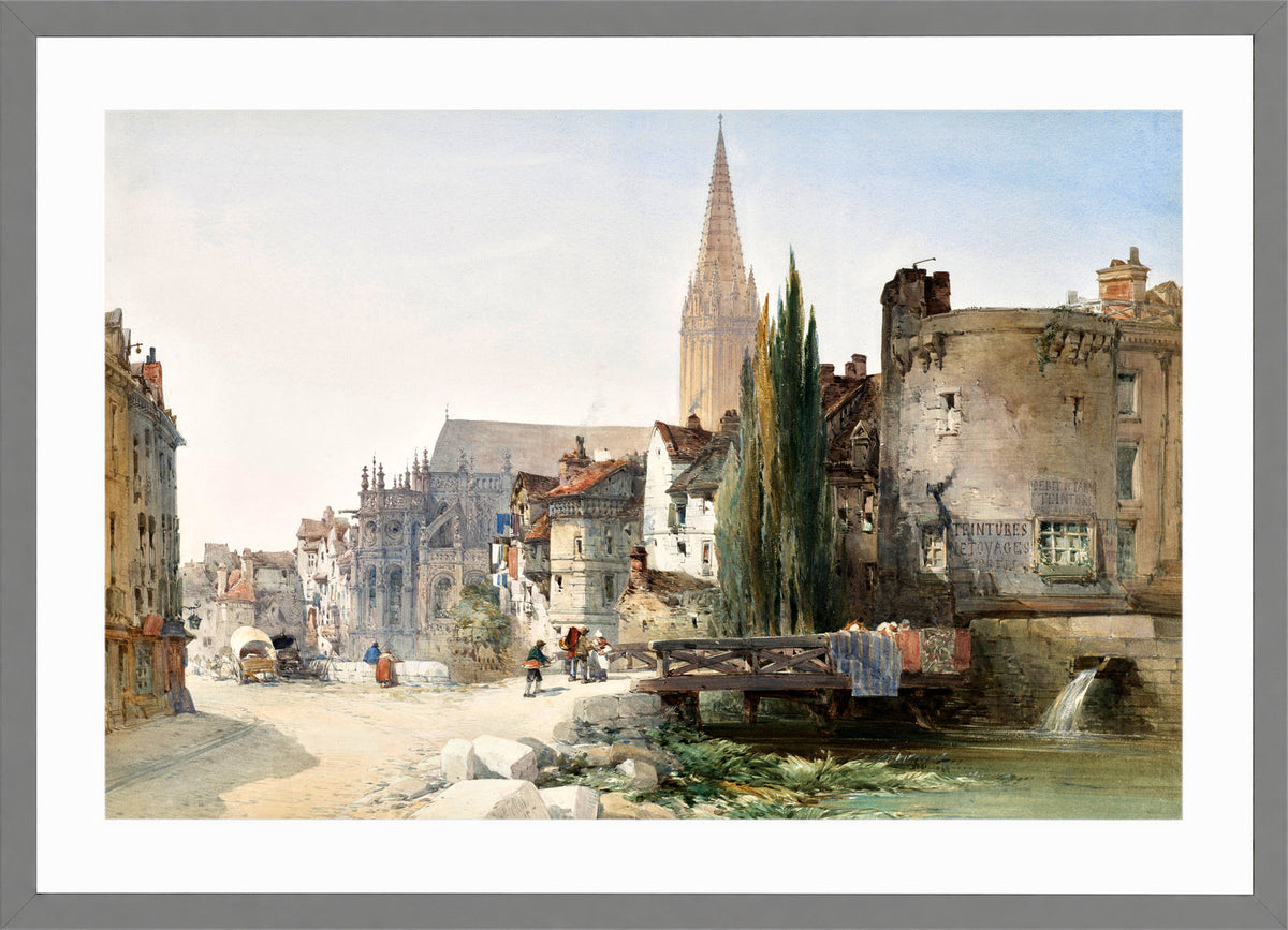 William Callow Print, A view of St Pier, Caen, France (1865) in a light grey frame