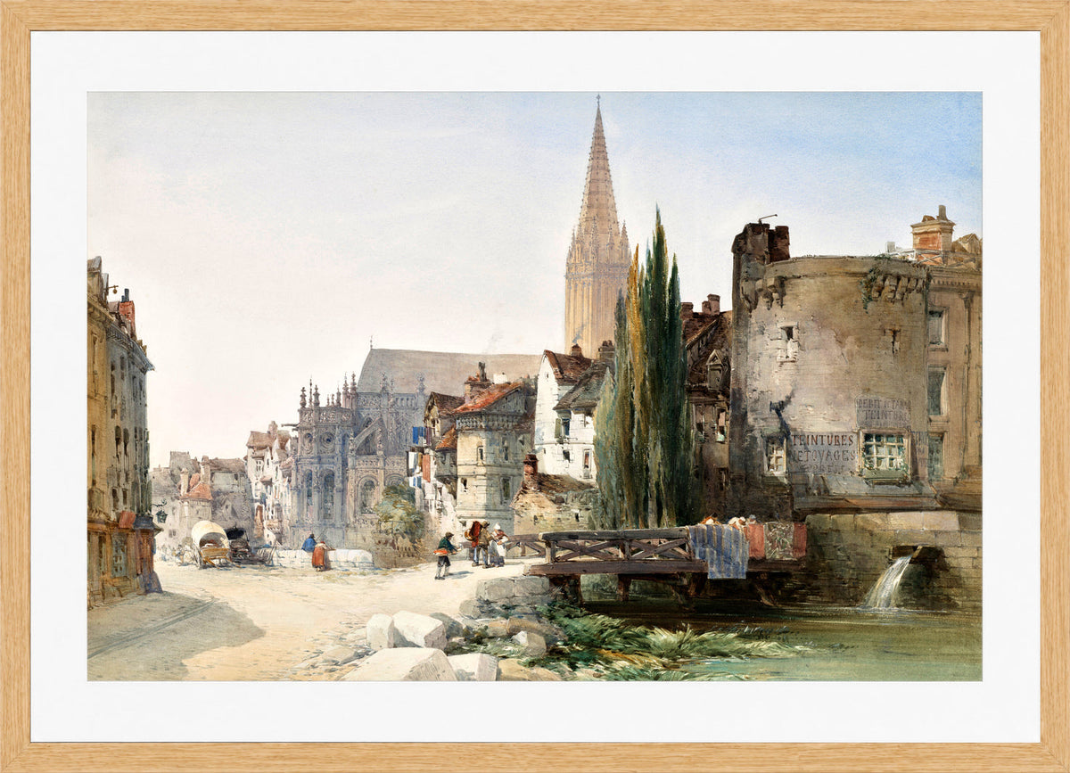 William Callow Print, A view of St Pier, Caen, France (1865) in an oak frame