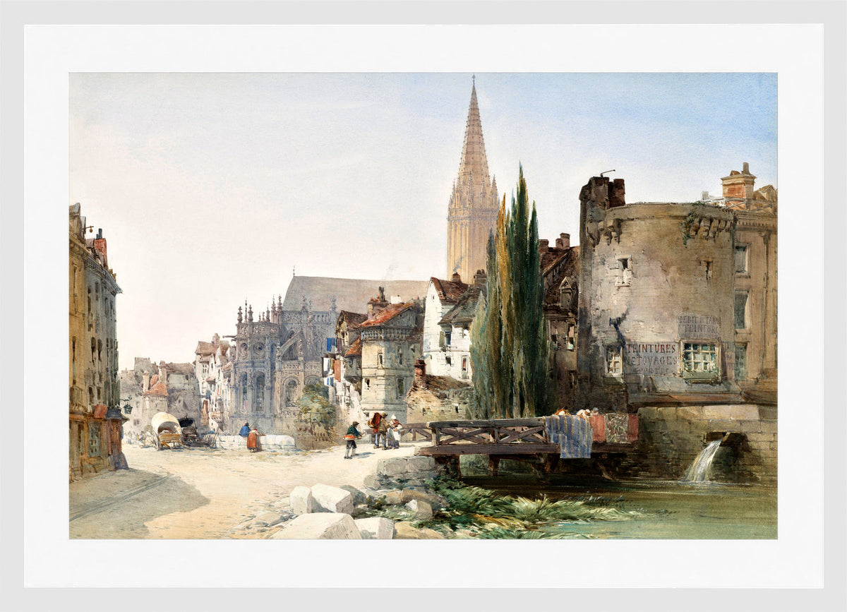 William Callow Print, A view of St Pier, Caen, France (1865) in a white frame