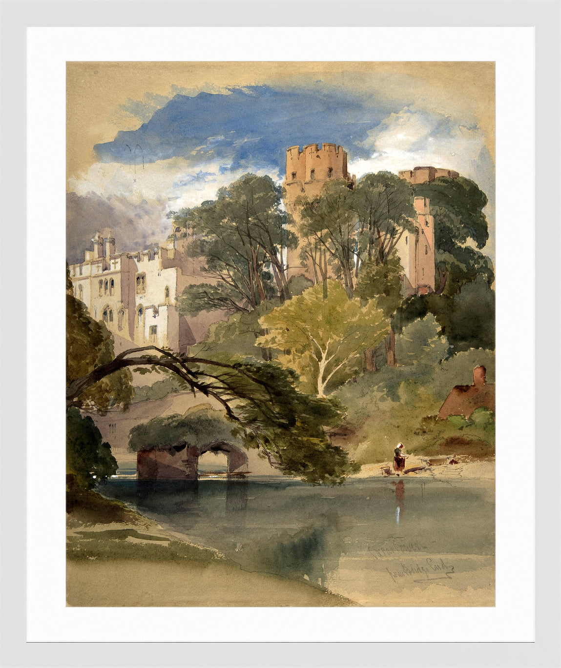 William Callow Print, Caesar’s Tower, Warwick Castle (ca in a white frame