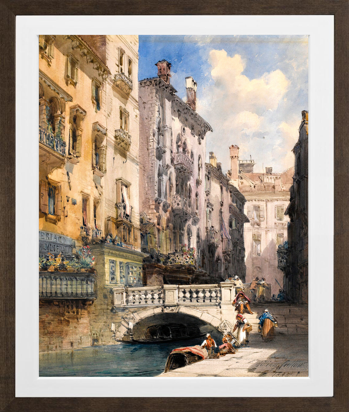 William Callow Print, Canal Barataria, Venice (1885) in a brown frame