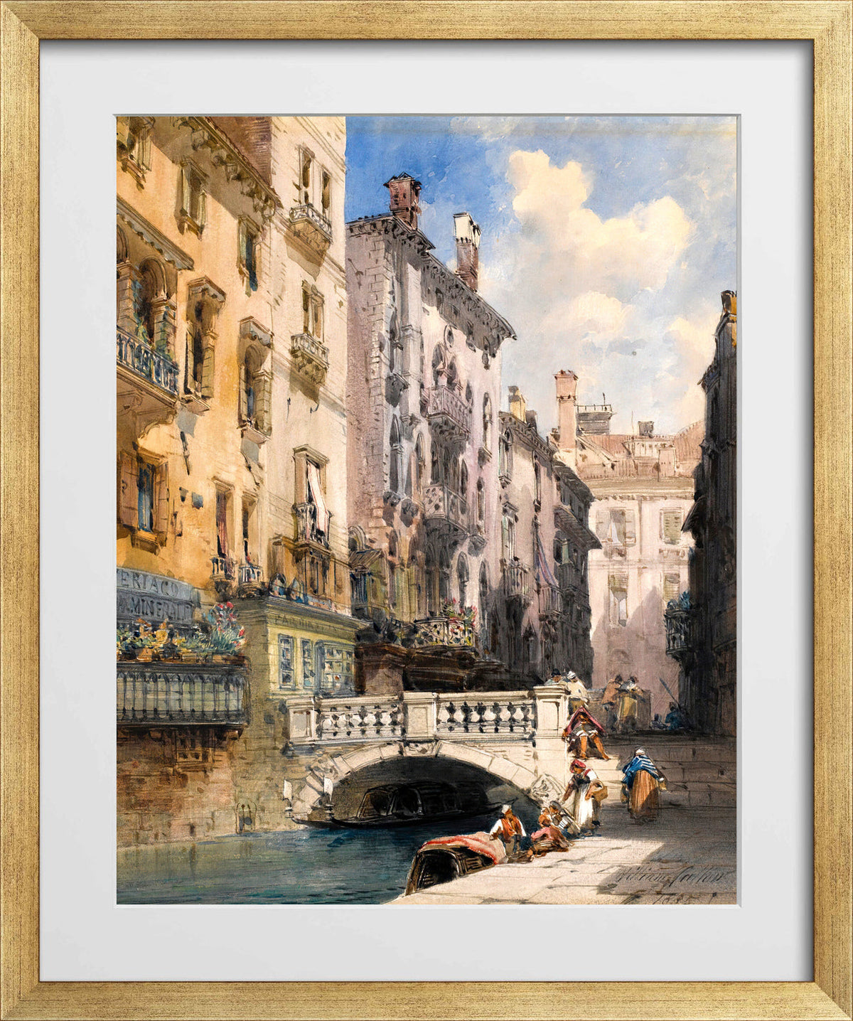 William Callow Print, Canal Barataria, Venice (1885) in a gold frame