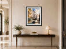 William Callow Print, Canal Barataria, Venice (1885) displayed above a console table