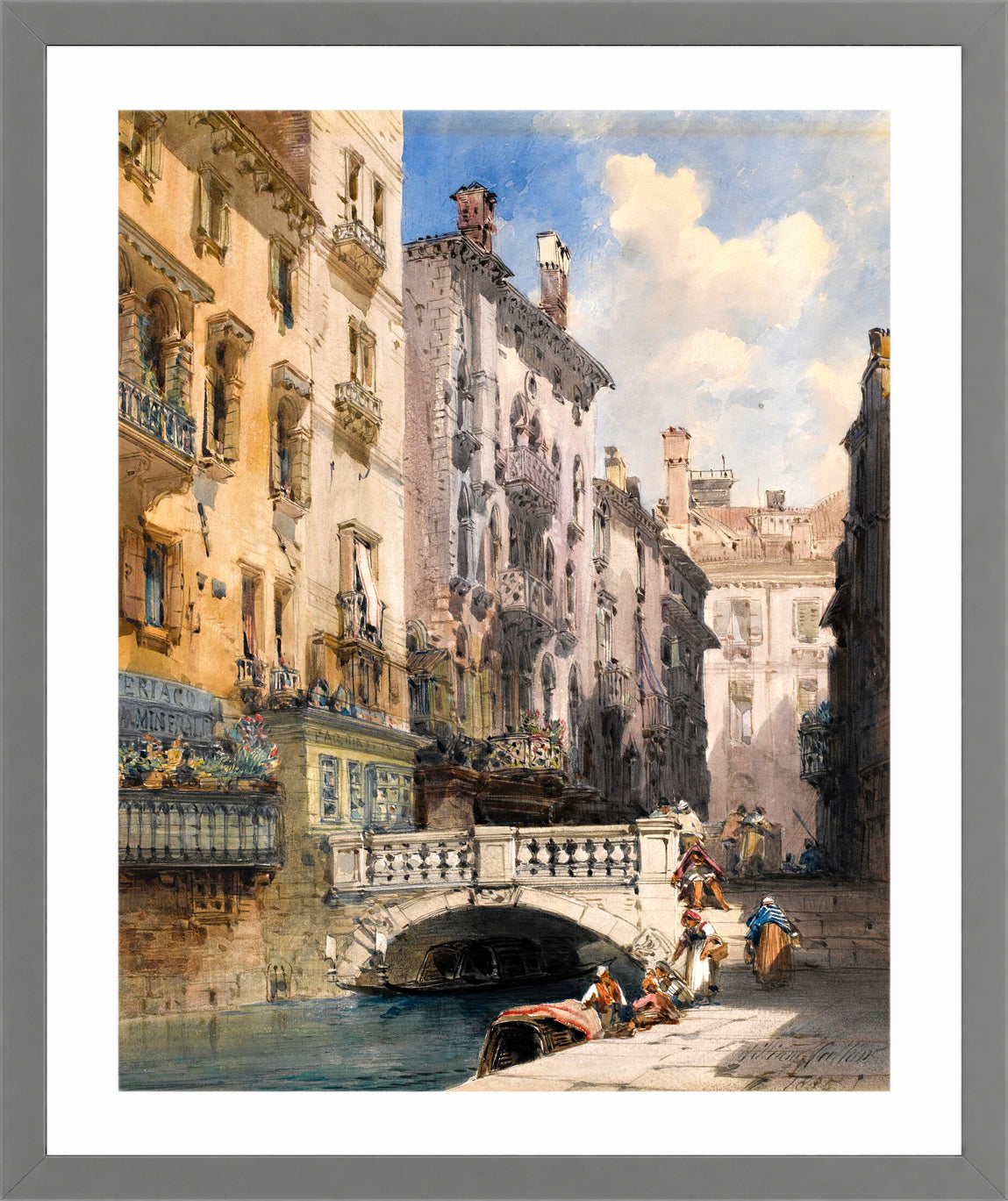 William Callow Print, Canal Barataria, Venice (1885) in a light grey frame