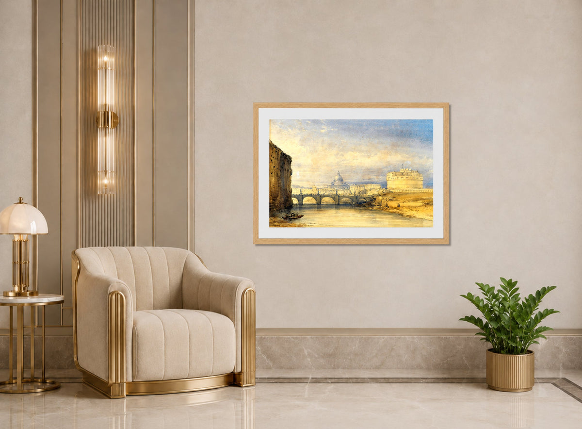 William Callow Print, Castel Sant’Angelo, Rome displayed in an Art Deco interior