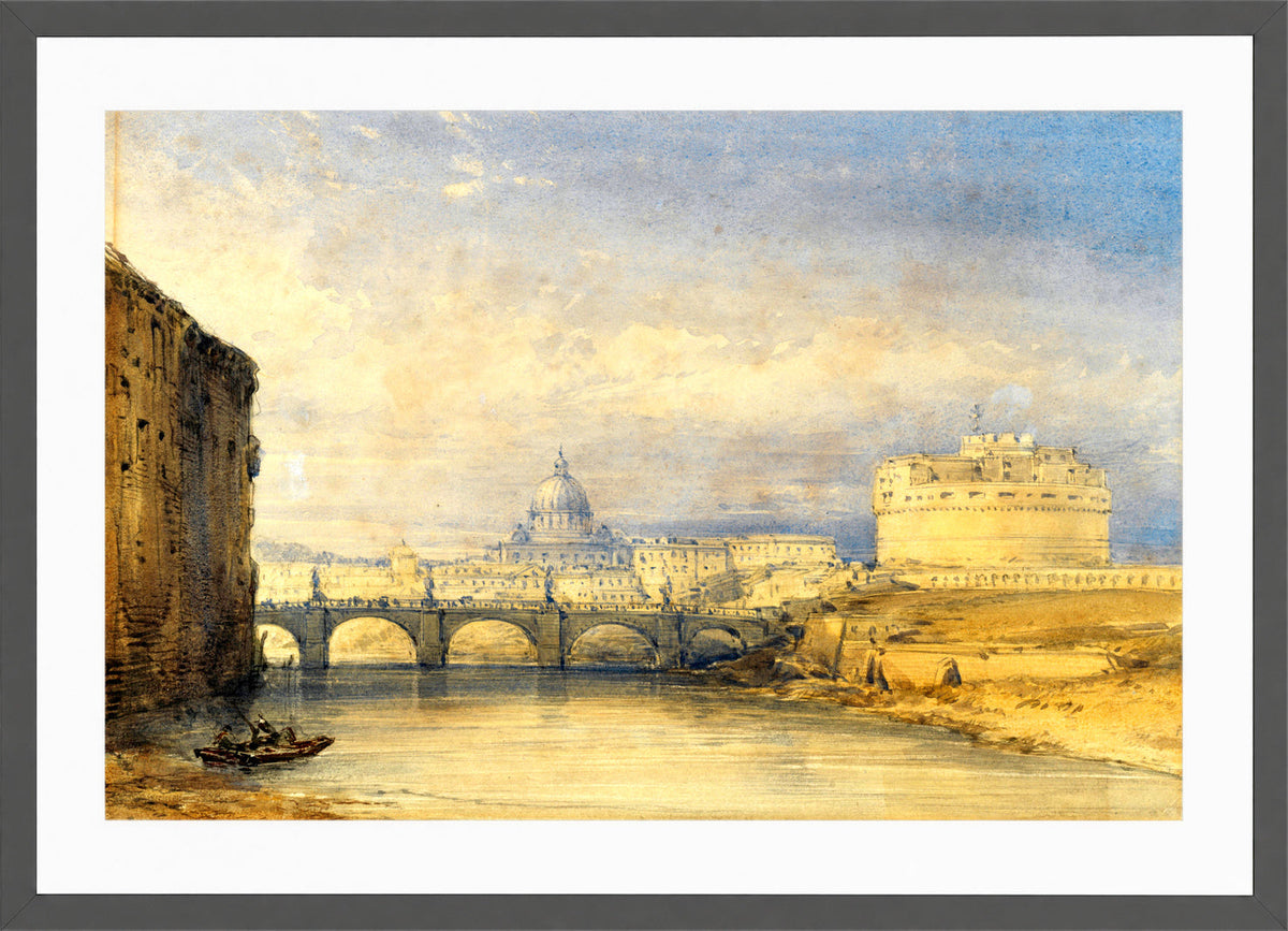 William Callow Print, Castel Sant’Angelo, Rome in a dark grey frame