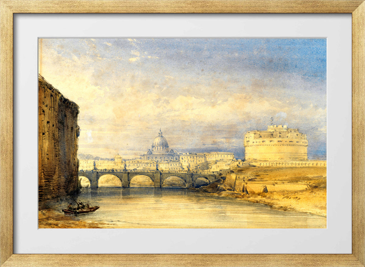 William Callow Print, Castel Sant’Angelo, Rome in a gold frame