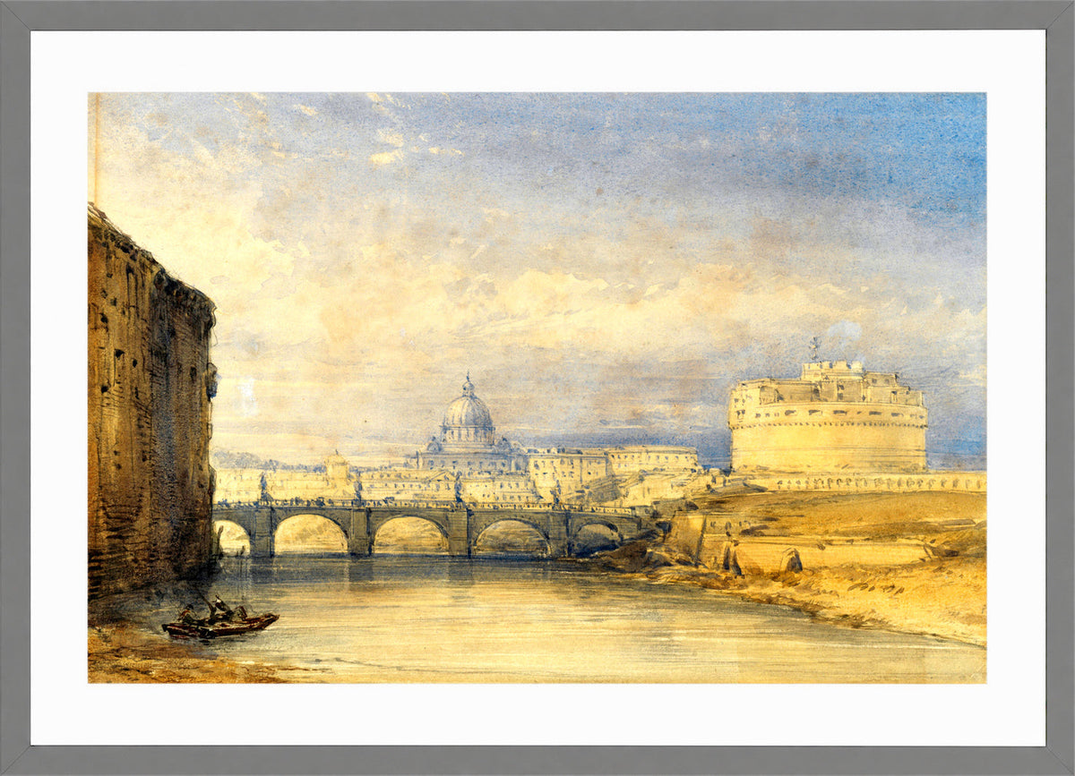 William Callow Print, Castel Sant’Angelo, Rome in a light grey frame