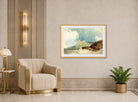 William Callow Print, Castle on a Cliff with Stormy Sea displayed in an Art Deco interior