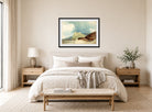 William Callow Print, Castle on a Cliff with Stormy Sea displayed above a bed