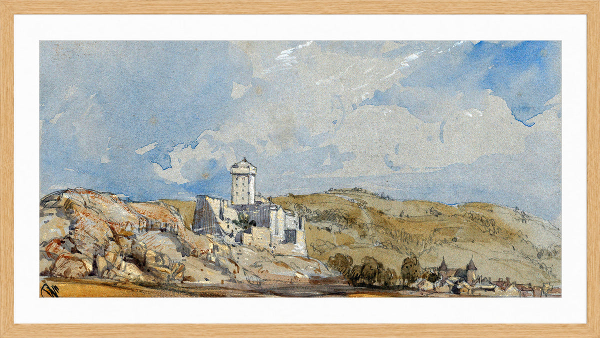 William Callow Print, Château de Lourdes (1836) in an oak frame