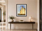 William Callow Print, Chateau d’Ecouen (1833) displayed above a console table